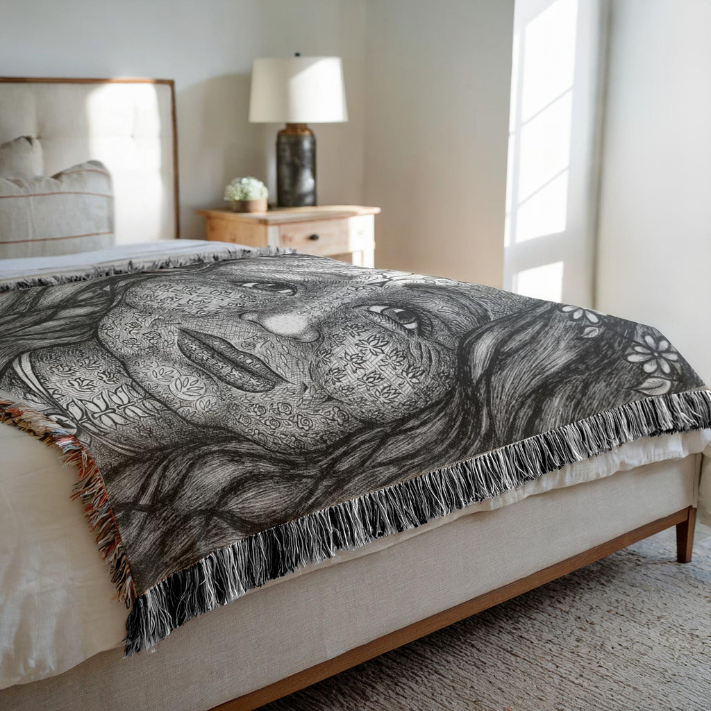 the-wisdom-keeper-of-imagination-black-white-woven-blanket – Wisdom Keepers