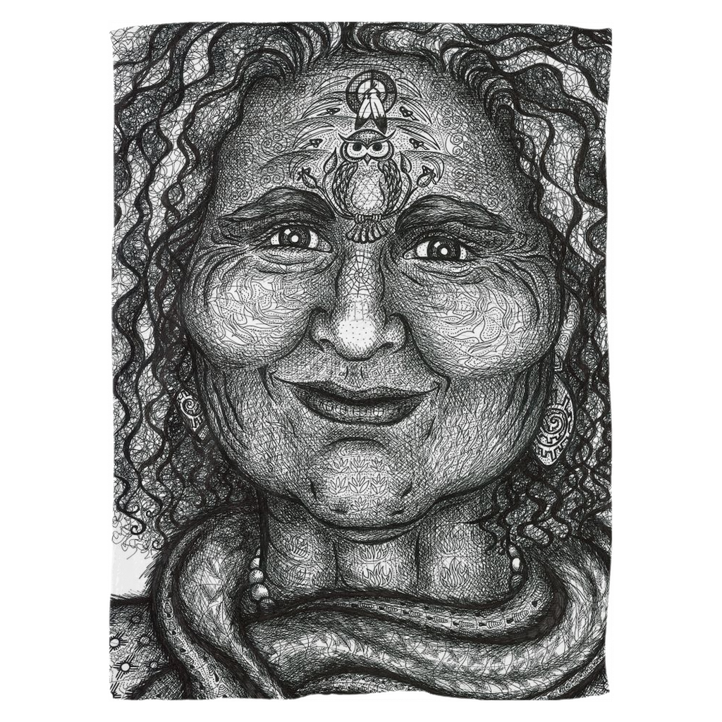 the-wisdom-keeper-of-resourcefulness-wisdom-black-white-fleece-blanket – Wisdom Keepers