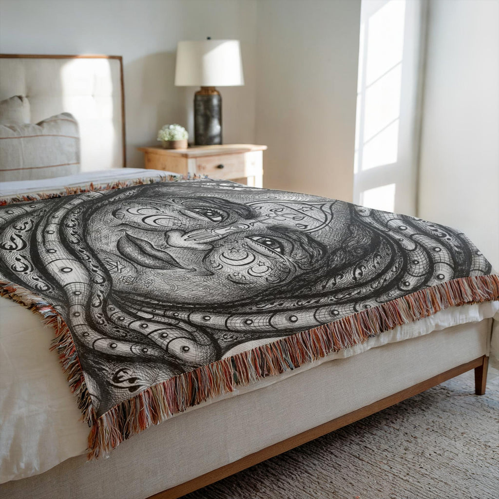 the-wisdom-keeper-of-diplomacy-peace-black-white-woven-blanket – Wisdom Keepers