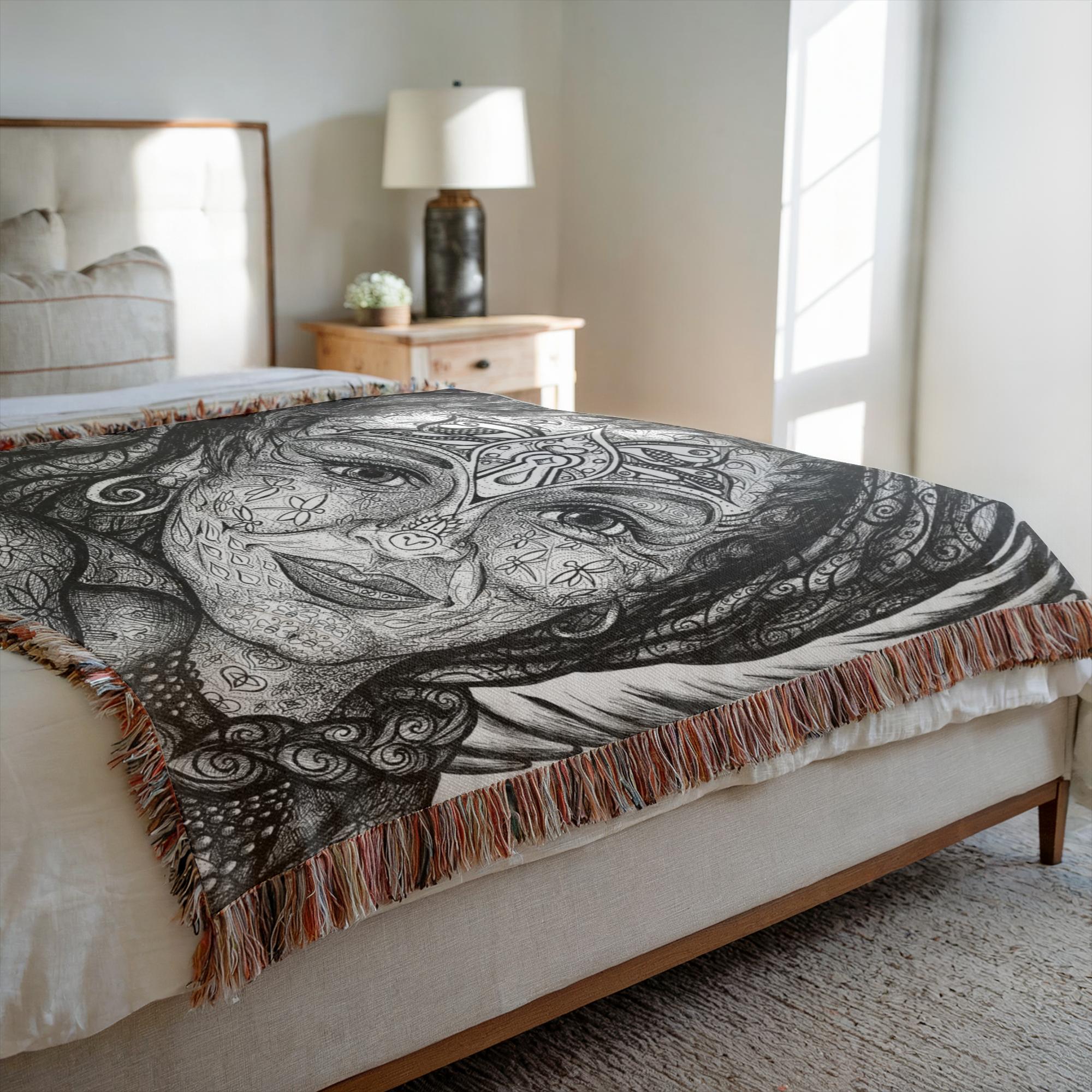 the-wisdom-keeper-of-peaceful-revolution-black-white-woven-blanket – Wisdom Keepers