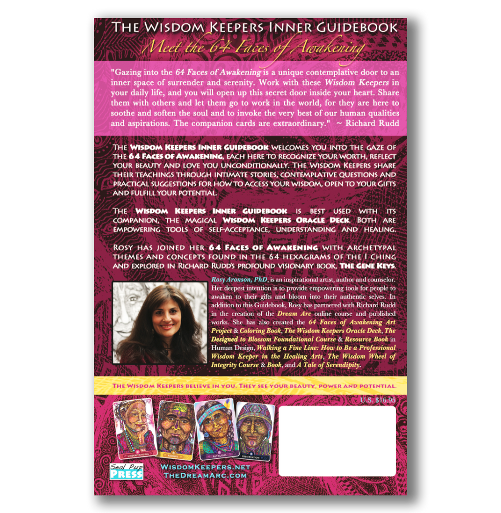 The Wisdom Keepers Inner Guidebook back cover for 64 faces of awakening 