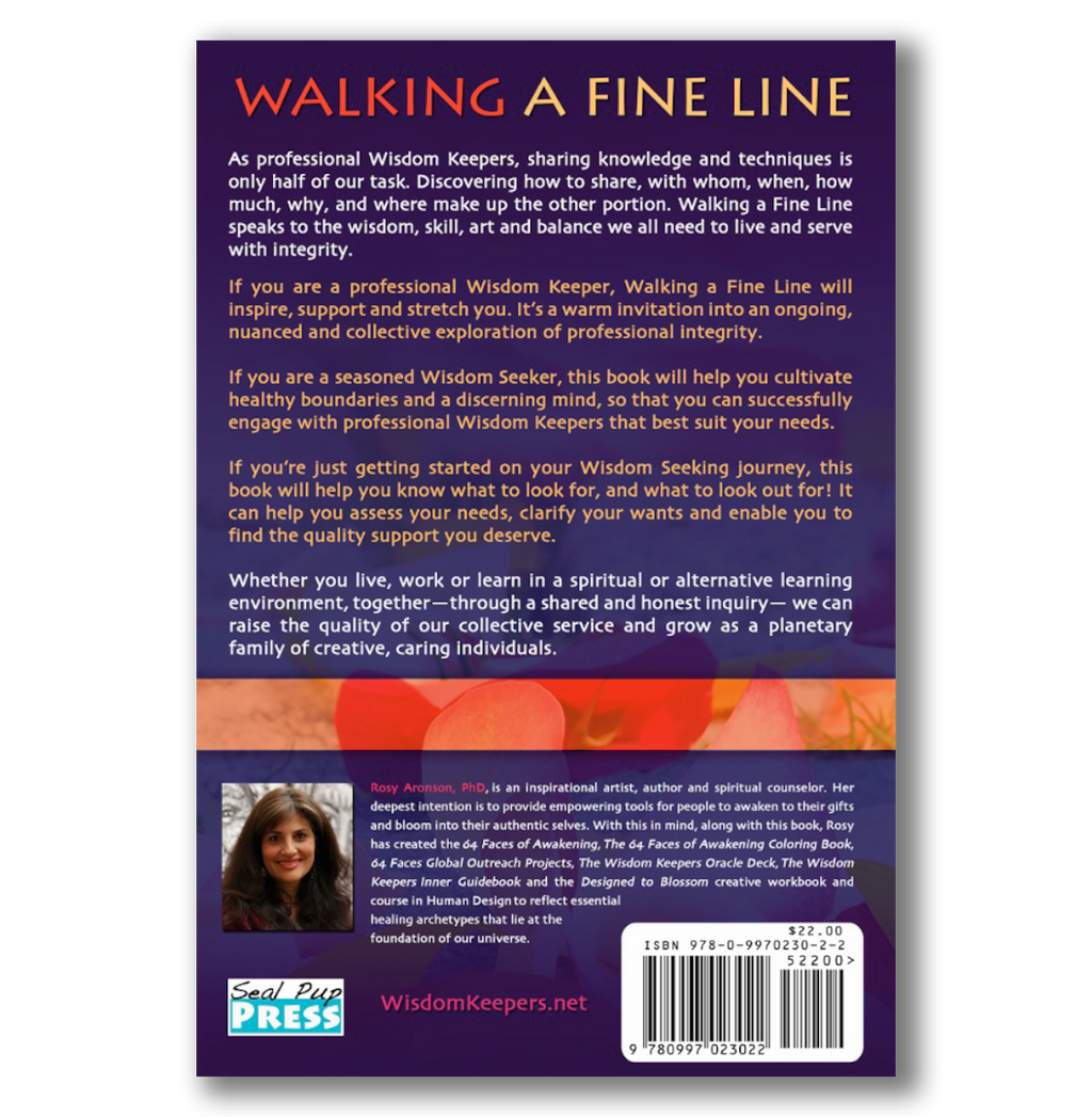 Walking a Fine Line Book Cover Back. How to be a Professional Wisdom Keeper in the Healing Arts