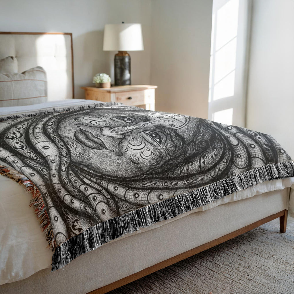 the-wisdom-keeper-of-diplomacy-peace-black-white-woven-blanket – Wisdom Keepers