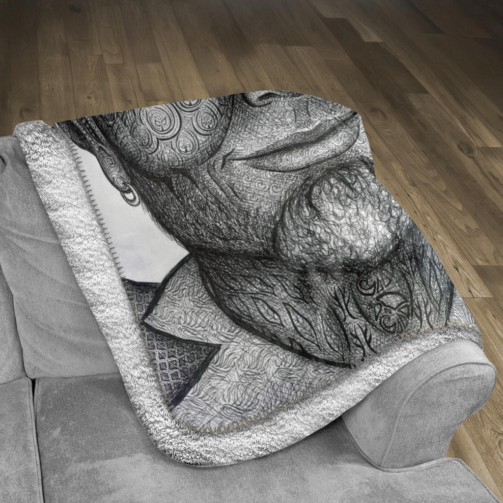 the-wisdom-keeper-of-stillness-black-white-fleece-sherpa-blanket – Wisdom Keepers