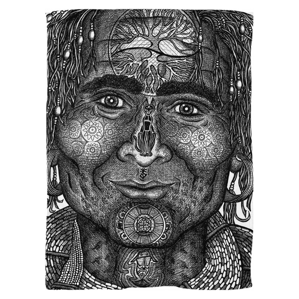 the-wisdom-keeper-of-resolve-black-white-fleece-blanket – Wisdom Keepers