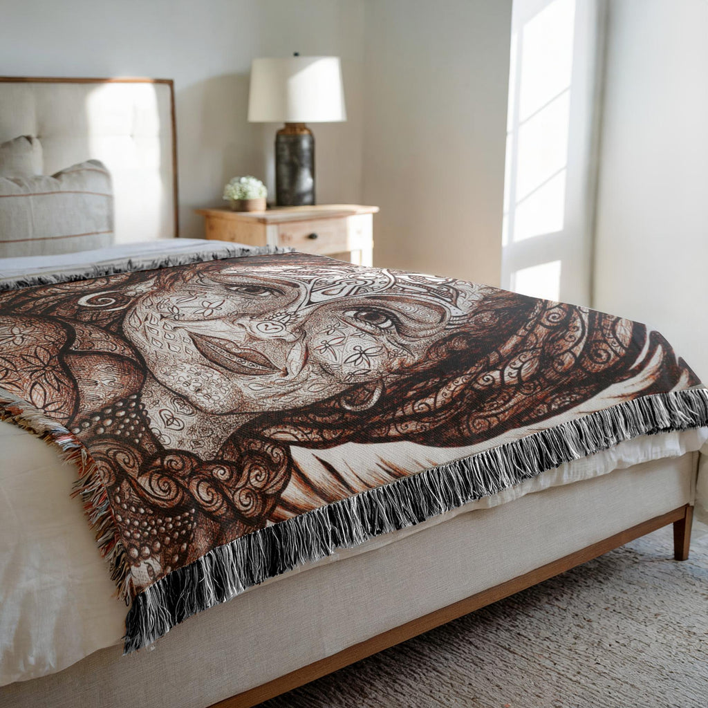 the-wisdom-keeper-of-peaceful-revolution-brown-white-woven-blanket – Wisdom Keepers