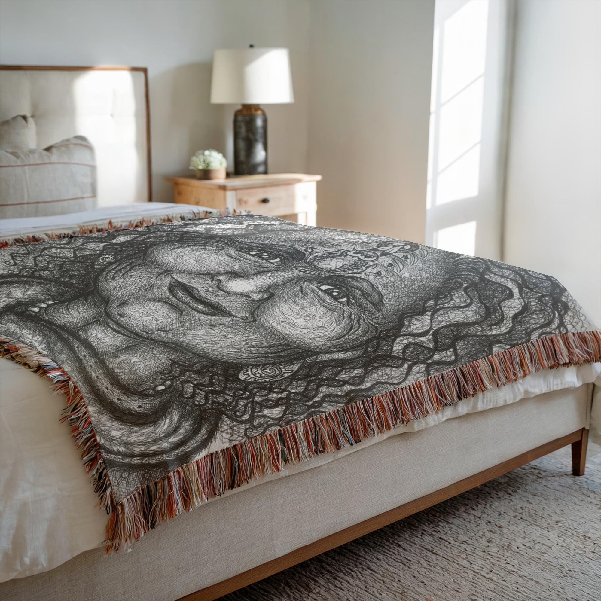the-wisdom-keeper-of-resourcefulness-wisdom-black-white-woven-blanket – Wisdom Keepers