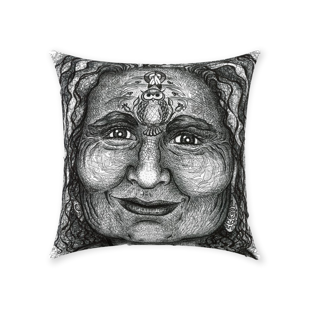 the-wisdom-keeper-of-resourcefulness-wisdom-black-white-cotton-twill-pillow – Wisdom Keepers