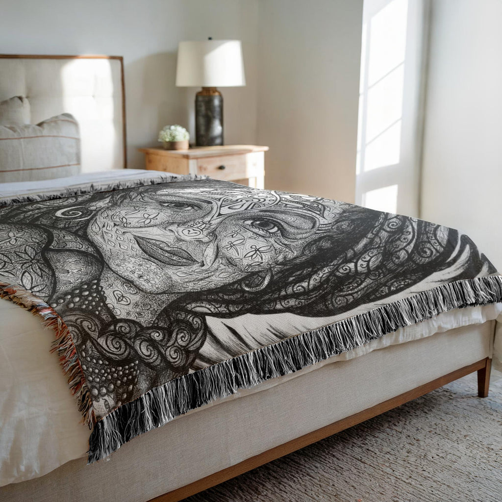 the-wisdom-keeper-of-peaceful-revolution-black-white-woven-blanket – Wisdom Keepers