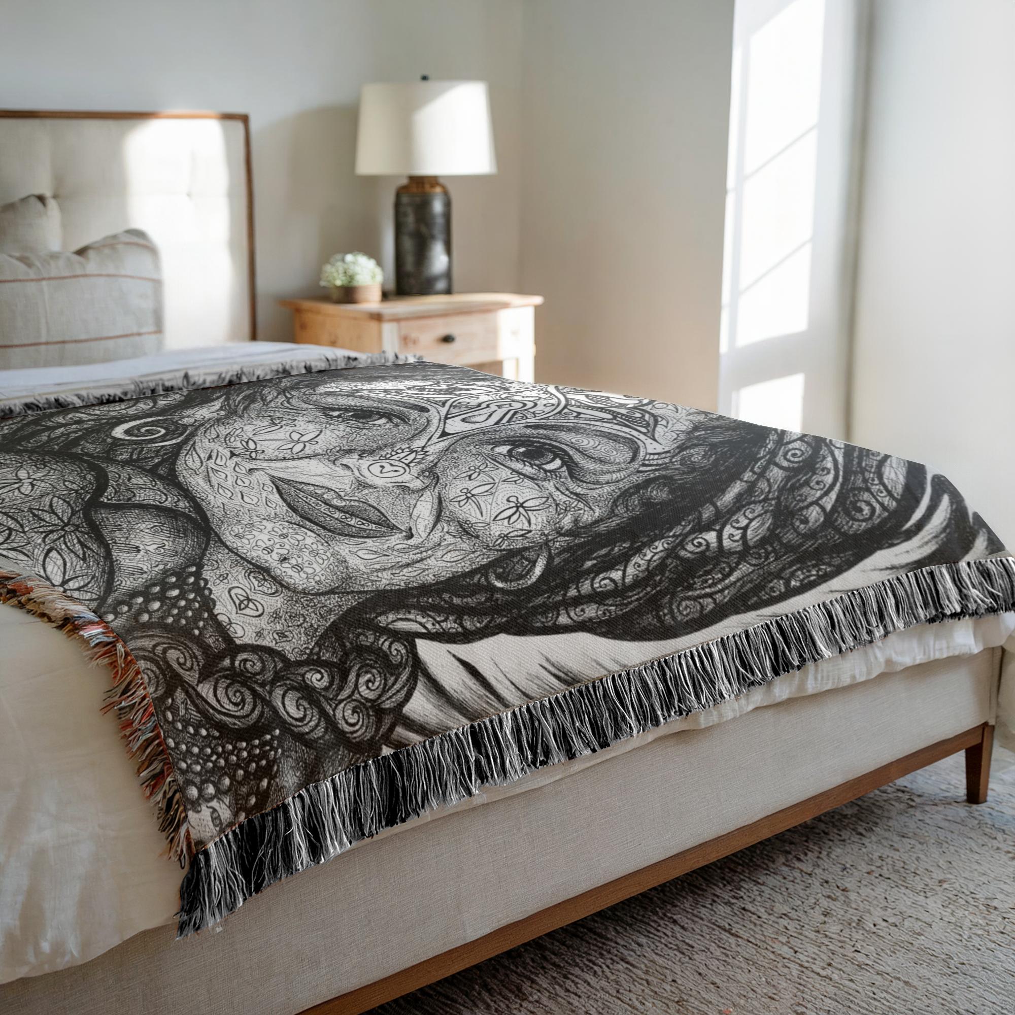 the-wisdom-keeper-of-peaceful-revolution-black-white-woven-blanket – Wisdom Keepers